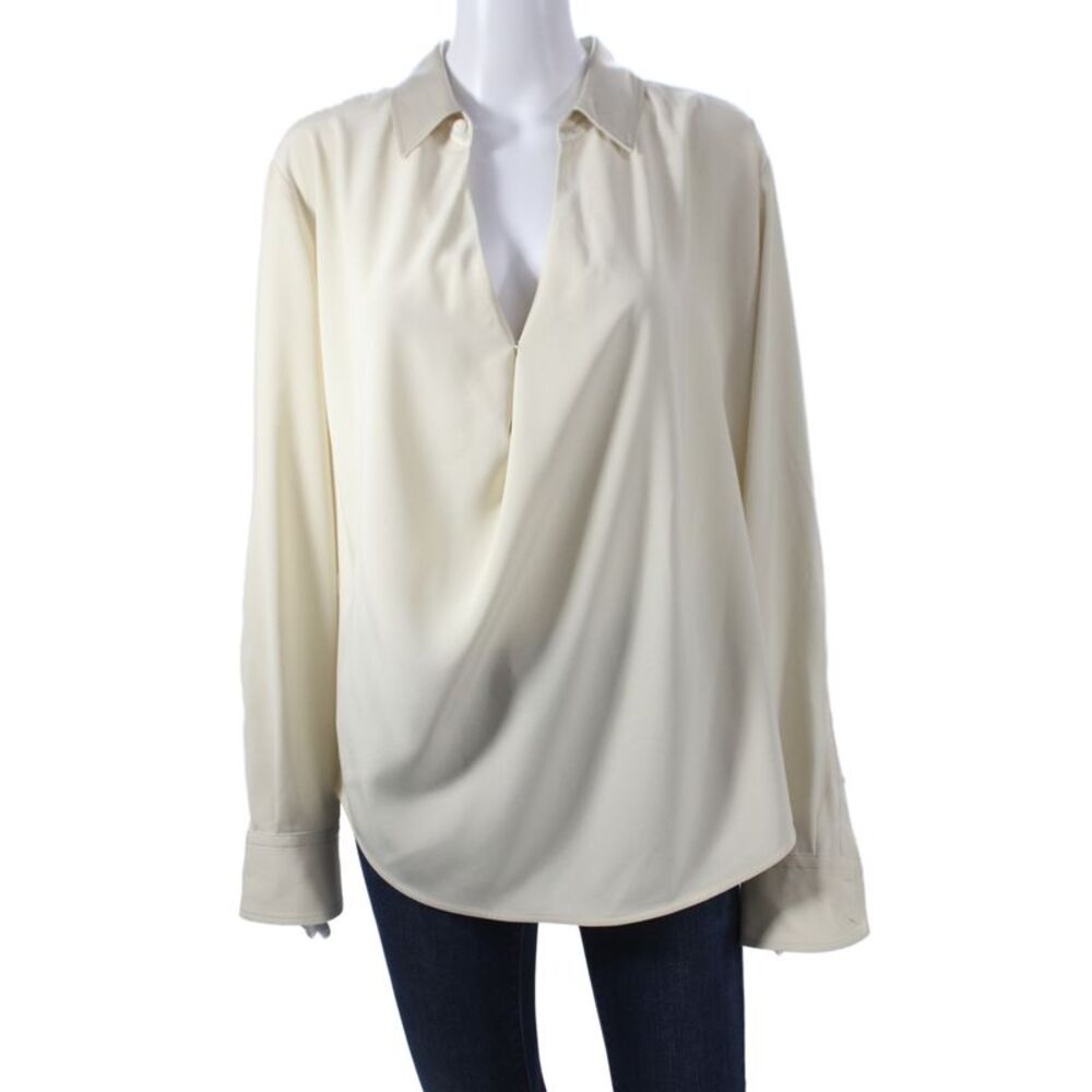 Rag & Bone Womens Ivory Collared Button Long Sleeve Basic Blouse Size L